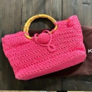 Trina Turk Pink Summer Tote - Bamboo Handles